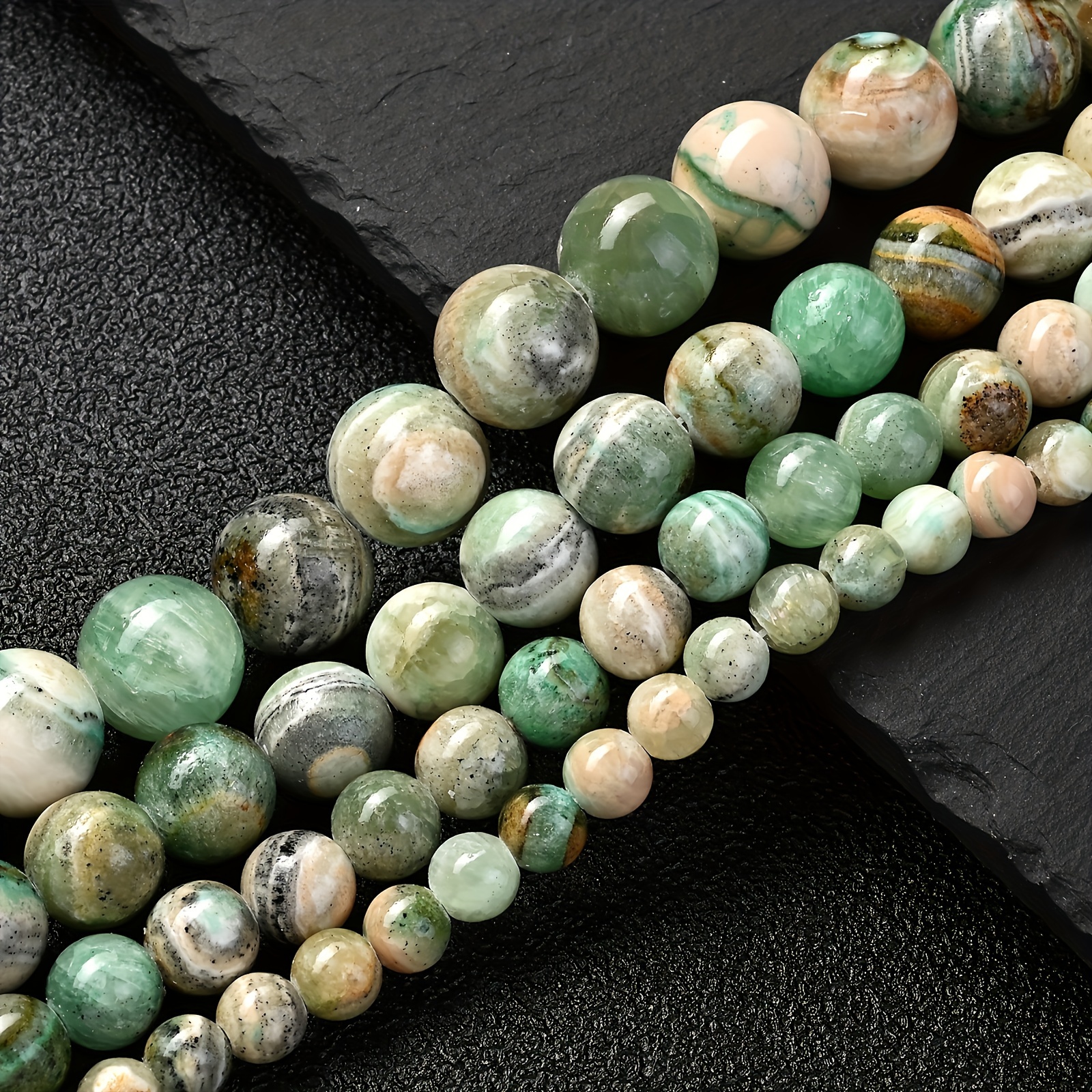 

[elegant Style] Pipitree Green Natural Stone Beads, 6/8/10/12mm Round Loose Spacer Beads For Making - Vibrant Marbled Pattern, Ideal For Crafting Unique Bracelets & Necklaces, Beads For Jewelry Making