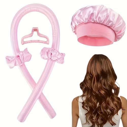 4 5 womens heatless curling iron and satin sleeping cap set with heatless headband claw clip and ring suitable for all hair types