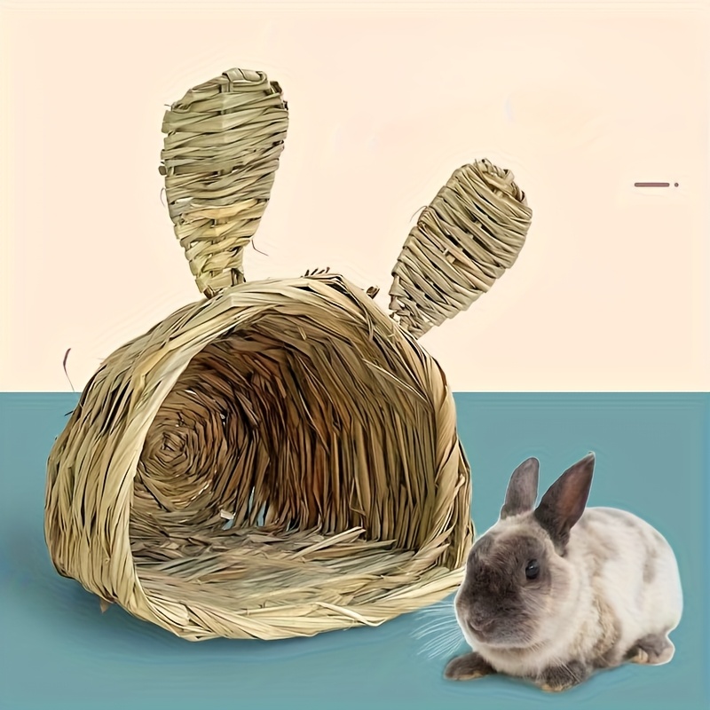 Image of 1. Hand-knitted Rabbit Ear Design Hut - A Stylish And Practical Pet House For Hamsters And Rabbits, Suitable For Indoor Play Or Bedroom Rest