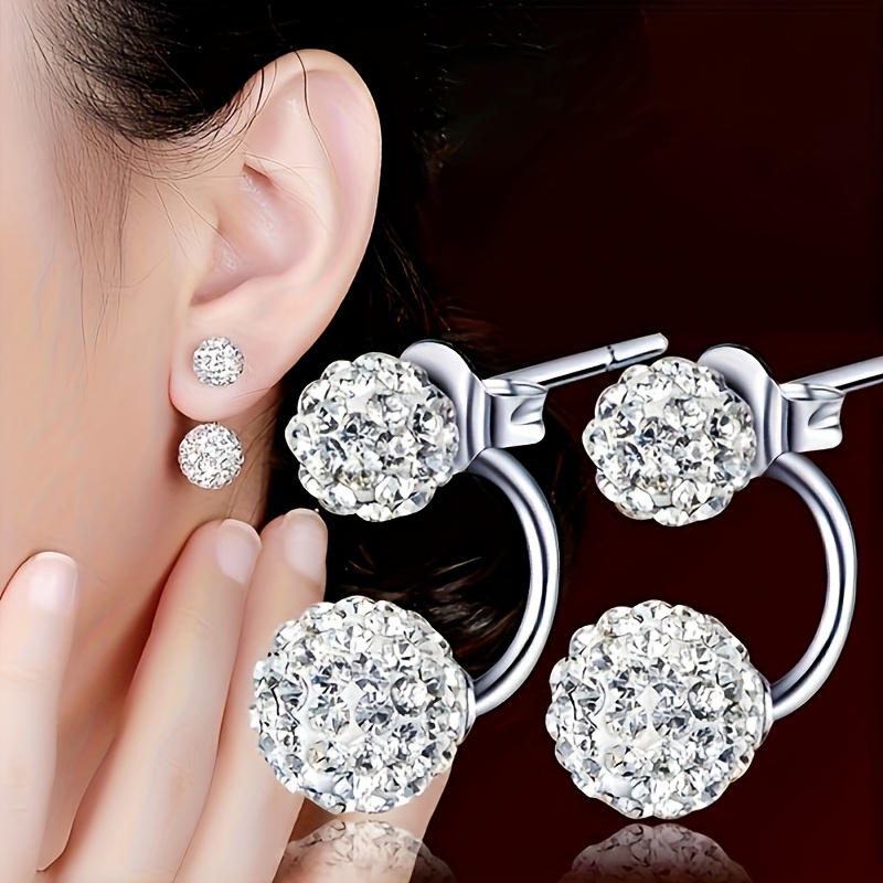 2pcs Round Bead Earrings with Synthetic Zirconia, Ideal Gift