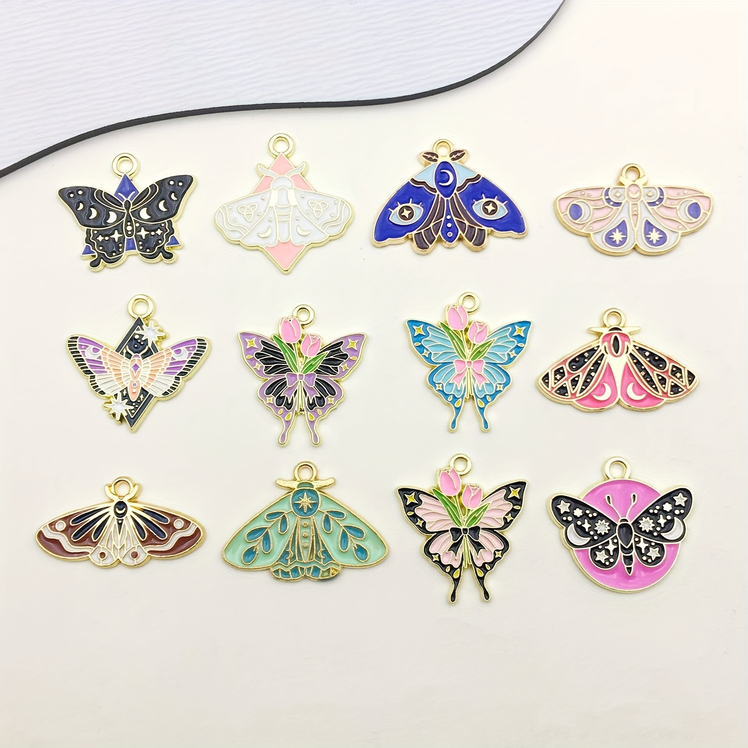

12pcs Alloy Enamel Colorful Exquisitemoth Butterfly Design Charms For Diy Bracelet Necklace Jewelry Making Accessories