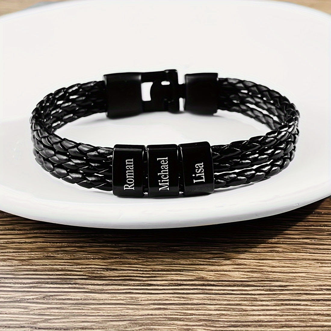 

1pc Personalized Bracelet Engraved - For Men, Alloy Pendant, For , Husband, Son, ,