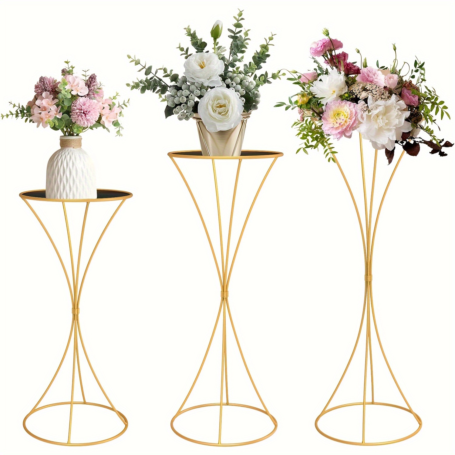 

3 Pcs Stands Metal Plant Stand For Parties And Weddings, Round Tables For And Decor (hourglass)