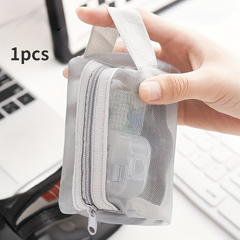 TEMU Bolsa de Malla con Cremallera - Organizador Portátil Transparente para Cosméticos, Monedas, Llaves y Tarjetas - Material de Nylon
