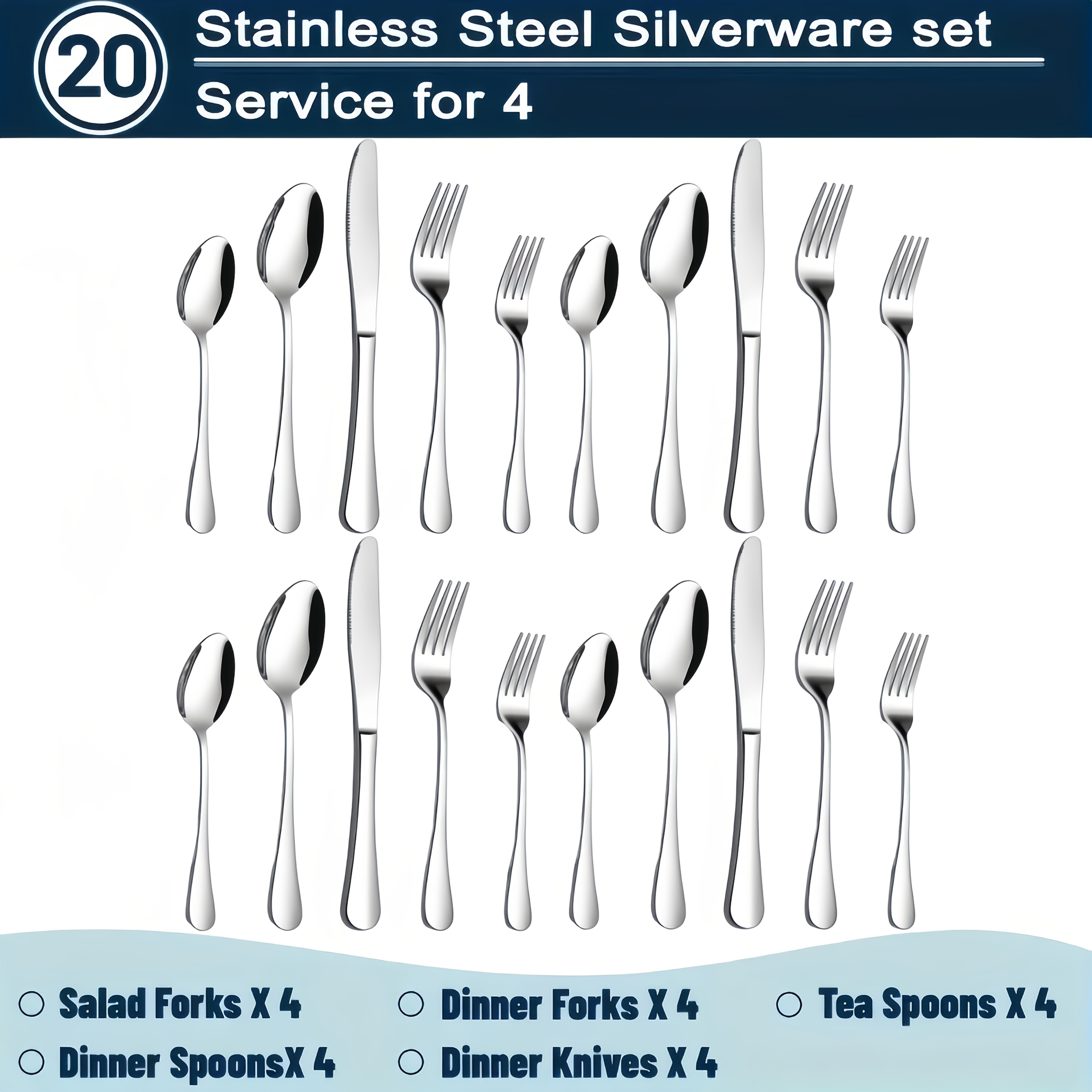 TEMU 60/20pcs Stainless Steel Silverware Set - Heavy Duty Commercial Silverware For Restaurants, Weddings & Home | Dishwasher Safe, Rust-proof,