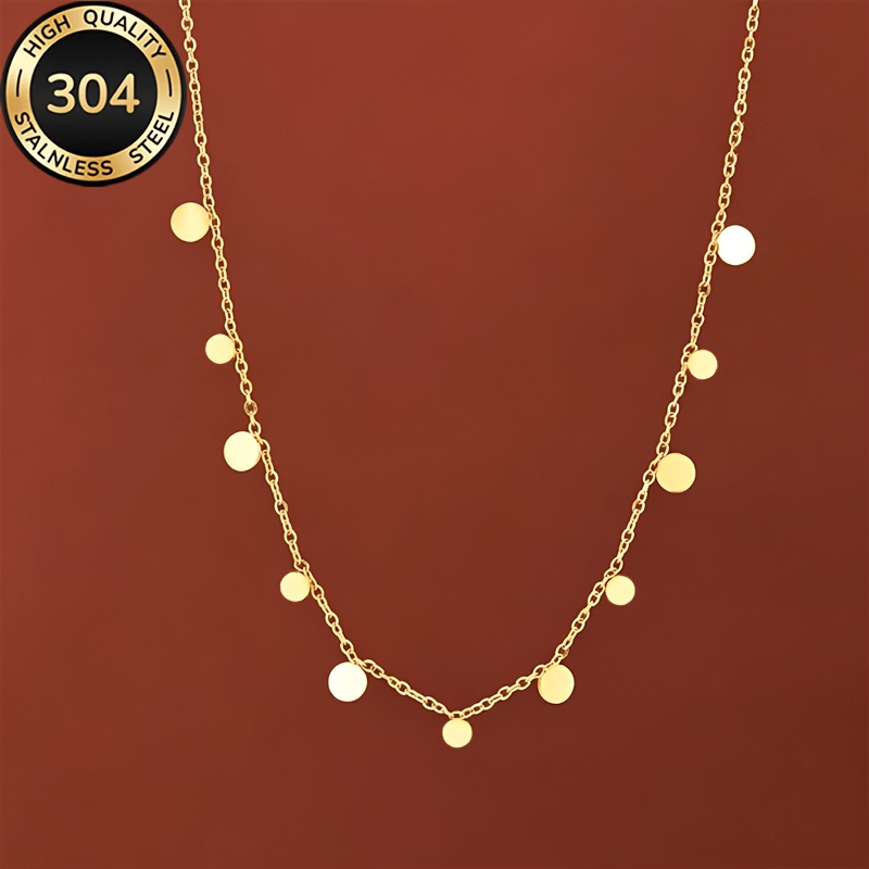 TEMU 1pc Light Luxury Elegant Easy Round Pendant Women's Necklace, Stainless Steel Material, Low Hypoallergenic, Non-fading, Fashionable And Easy,