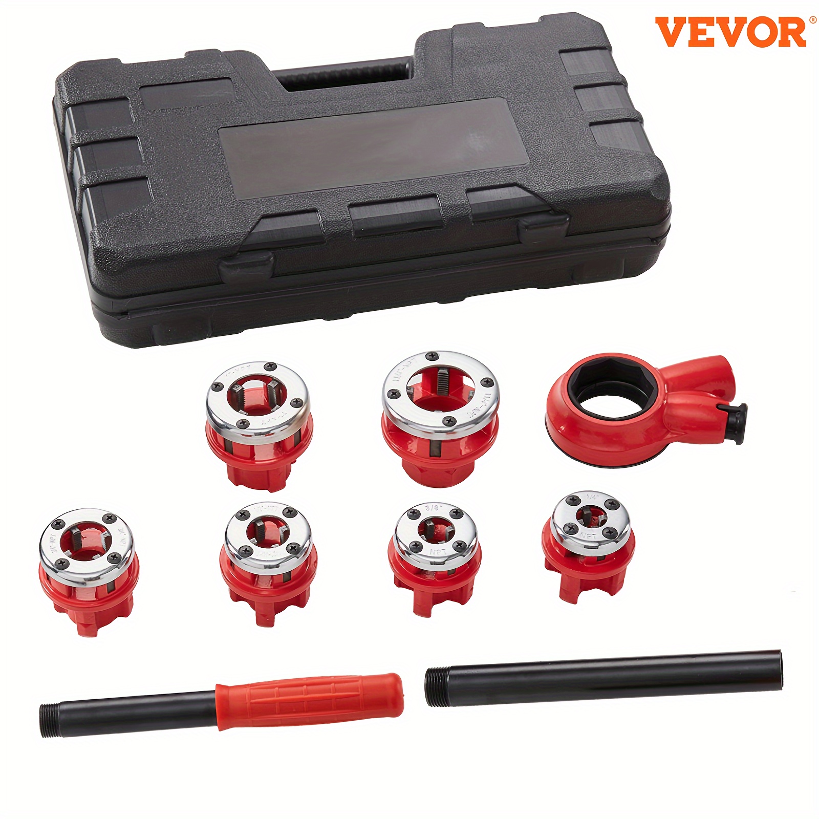 

Ver Vevor Ratchet Pipe Kit, 1/4" Npt - 1-1/4" Npt, Manual Ratcheting Tool Set With 6pcs Dies, Metal Construction, For Galvanized Aluminum Iron Copper Pipes, Includes Portable Storage Case