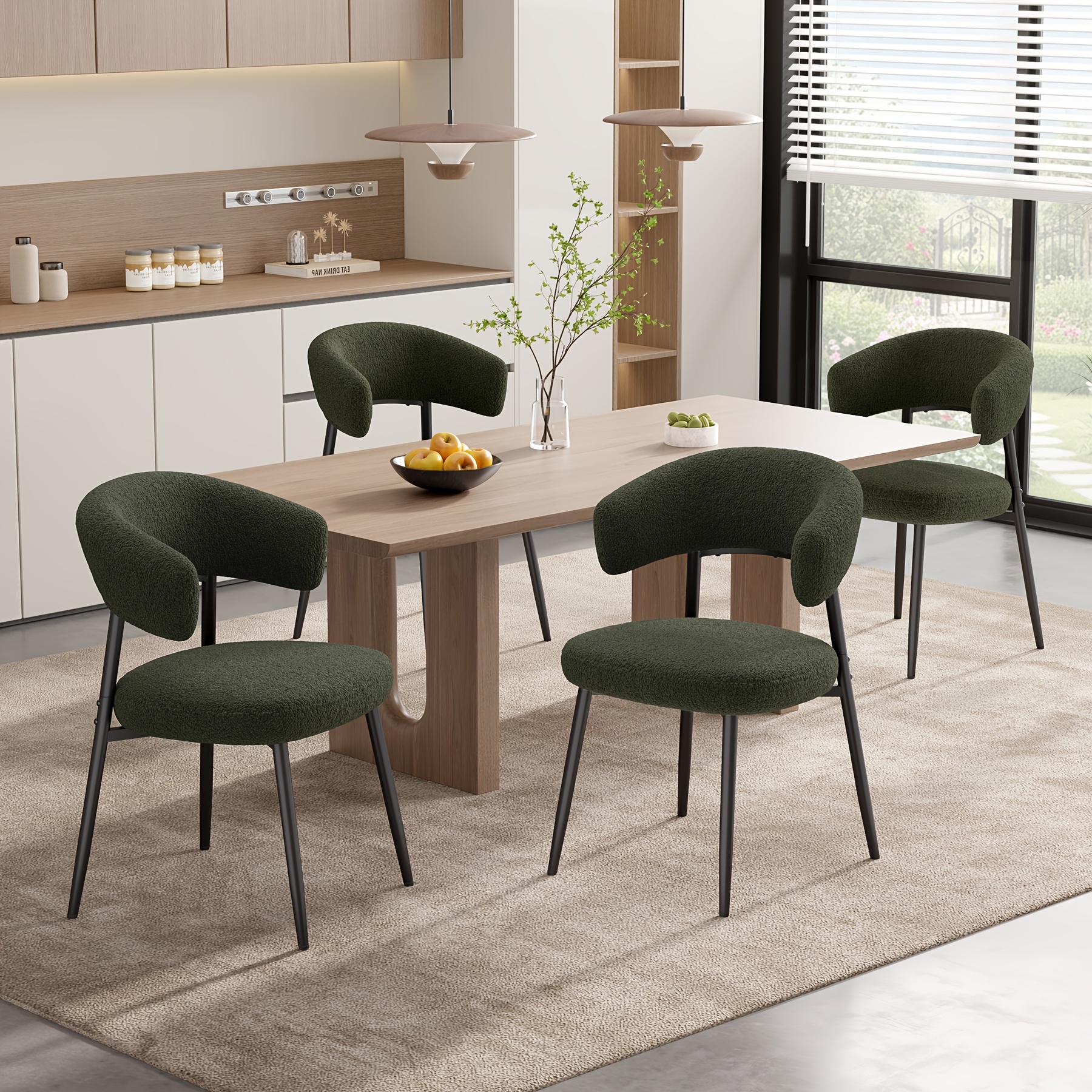 Image of Dining Chairs Set Of 4, Plush Teddy Boucle Upholstered Chairs With Curved Backrest, Thick Padded Seat & Metal Legs, Cozy Modern Kitchen And Dining Room Side Chairs