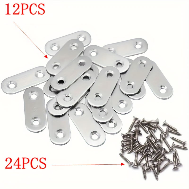 TEMU 36pcs Stainless Steel Straight Brackets With Pre-drilled Holes & Screws - Heavy-duty Metal Repair Plates For Furniture, Bookshelf, Table, Chair
