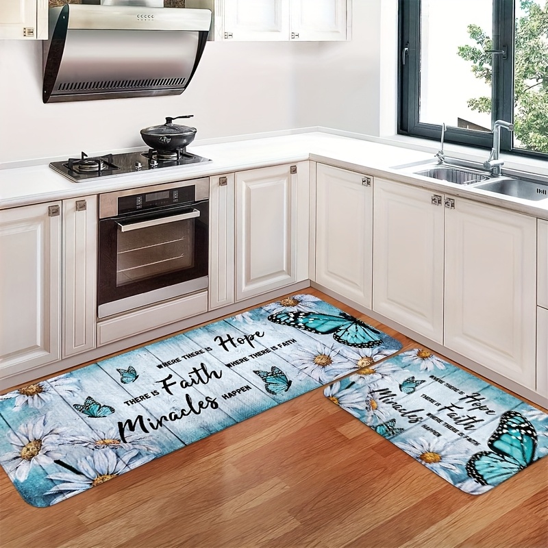 TEMU Produit: Épaisseur de l'éponge : 10 mm, : 18D, Poids par carré 500, 2/3 pièces Tapis de cuisine style ferme, Tapis en planche de bois Marguerite