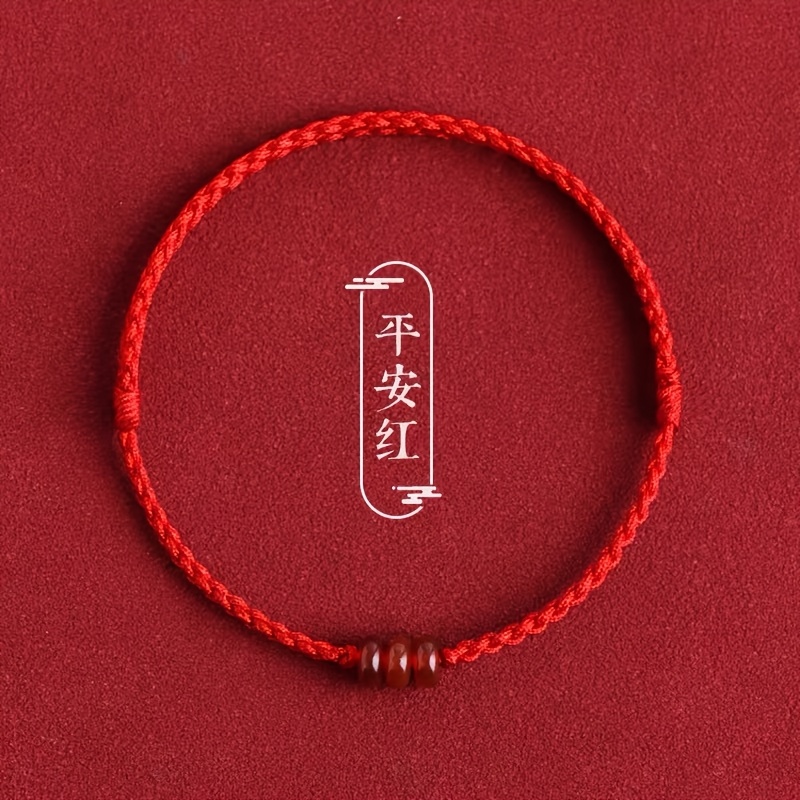 Lucky Year Red String Bracelet with Red Agate, Handmade