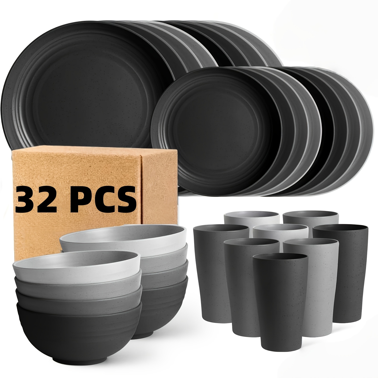 32/16pcs Cutlery Set, Sturdy Modern Cutlery Set - Plates + Dessert Plates + Bowls + Cups, Dishwasher Microwave Safe, Sturdy And Lightweight, Everyday Home Kitchen Supplies