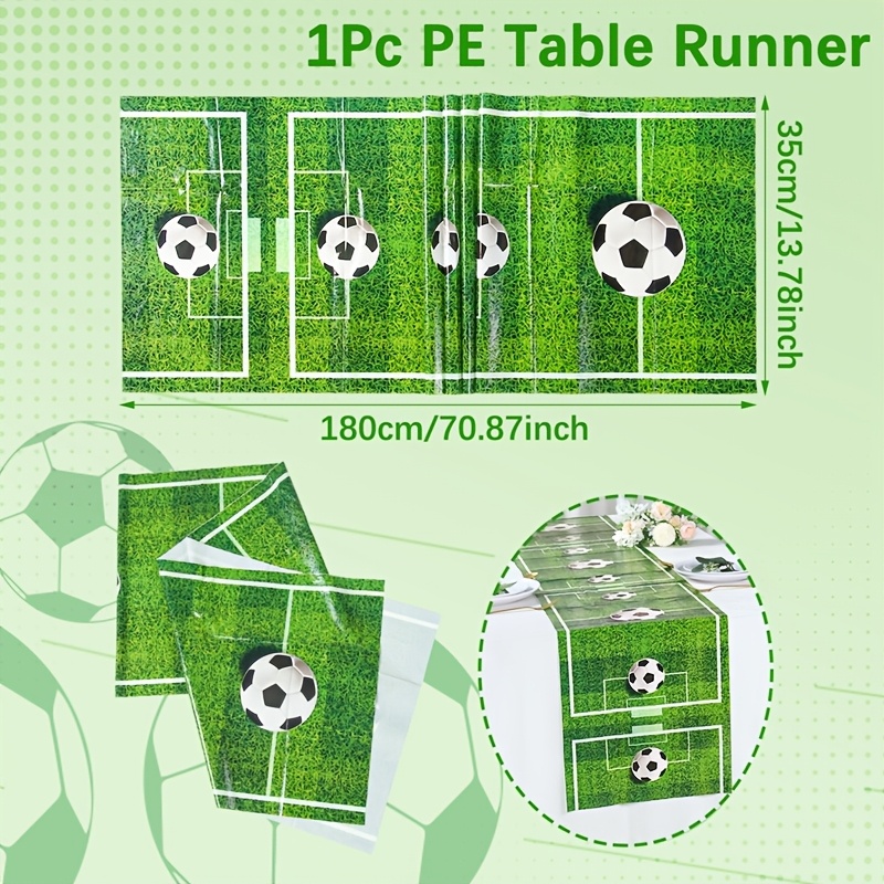 E-shop ., Grüner Fußball PE Tischläufer, 180*35 cm, Sport Themenparty Einweg Tischflagge, Happy Birthday Party Dekoration, Babyparty Partyzubehör,