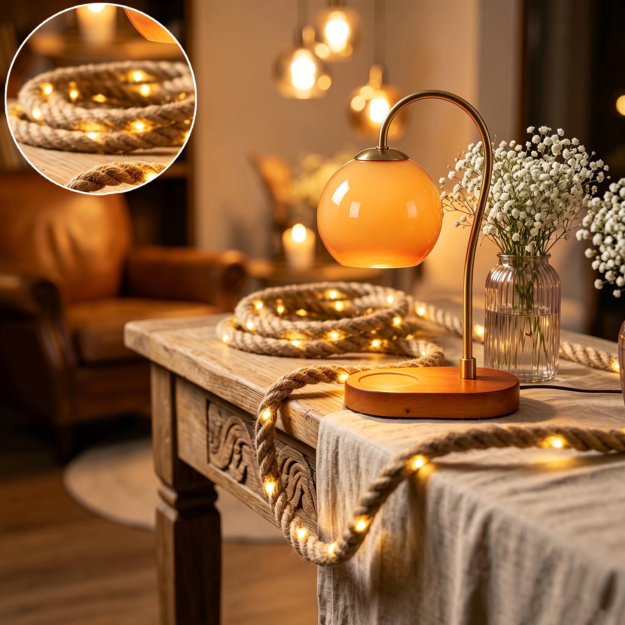 TEMU Confezione da 1 Luci a in Iuta, 200 cm (78,74 pollici), 78 Luci (20 ) [ Caldo], Alimentate a Batterie AA (Batterie Non Incluse), Luci Decorative
