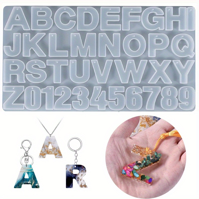 E-shop 1 Stück Silikonform, Große Buchstaben-Zahlen-Alphabet Silikonform mit Loch für Epoxidharz Gießen Schlüsselanhänger Schmuck Anhänger Herstellung