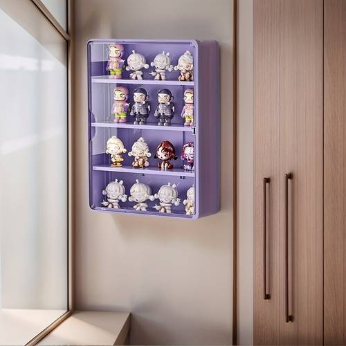 multi functional large capacity four tier storage box with transparent panels dust proof wall mounted organizer space saving display rack for blind boxes small ornaments models and collectibles