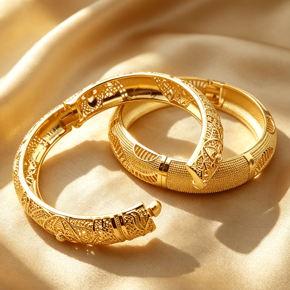 TEMU 2pcs Fashion Bohemian Women's Bangles With Golden , Suitable For Summer Travel, Beach Vacation, Wedding, Party, And Gathering, Perfect Gift For