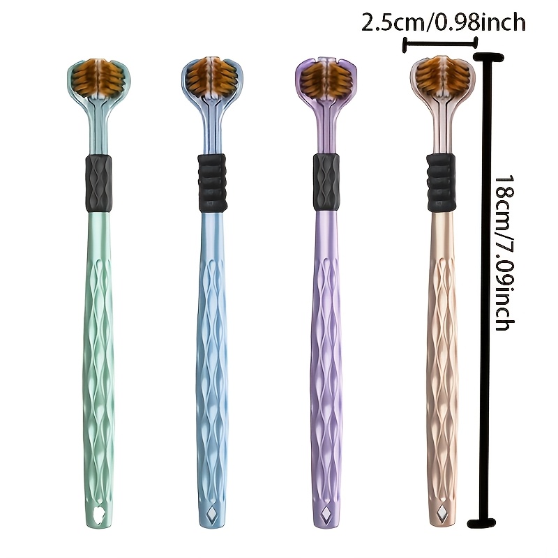 Set de cepillos de dientes manuales ergonómicos de 4 piezas, equipado con cabezales de cepillo de 3 lados, cerdas volcánicas doradas y agarre suave - Adecuado para adultos. El color del mango del cepillo es aleatorio.