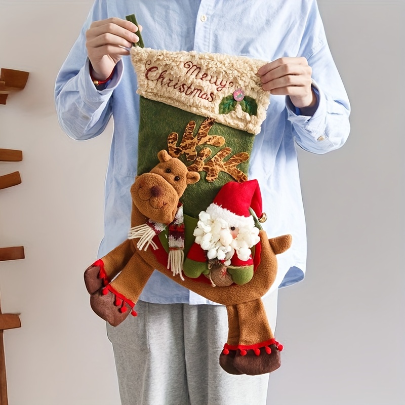 Large Christmas Stocking Ornament Santa Claus Snowman Elk Christmas Bag Candy Sock Christmas Sock Gift Bag_voghion.com