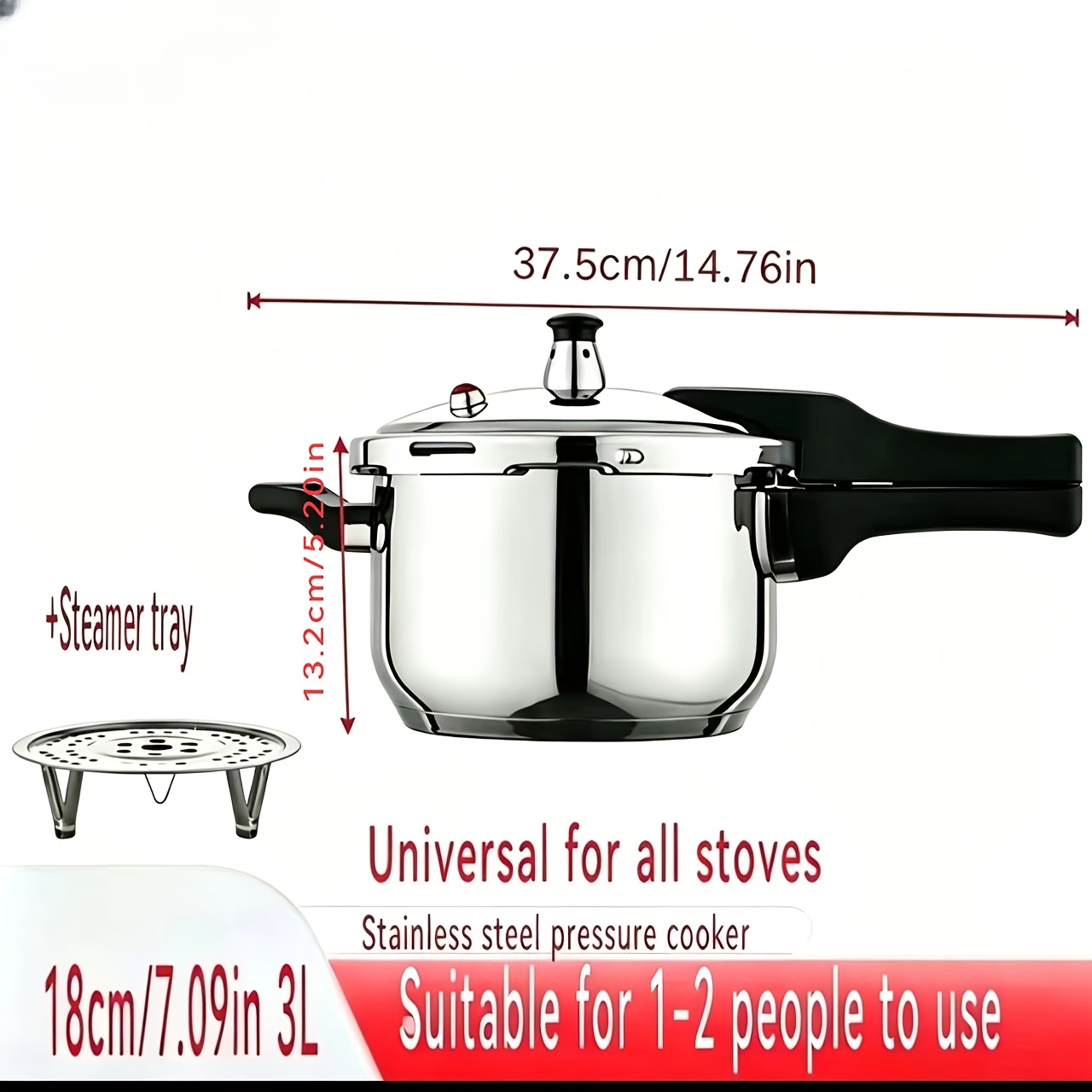 TEMU Home And Commercial Stainless Steel Double-bottom Small High-pressure Cooker, Universal For Gas And Induction Cookers, Home Quick-cooking Pot
