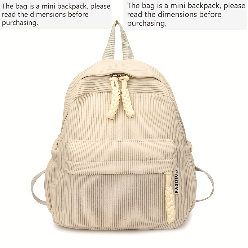 [mini] Mini New Women's Corduroy Backpack - Adjustable Straps, Zipper Closure, Compact Urban Style, 4 Different Colors - Durable Polyester Lining, Suitable For Daily, Work, And Travel