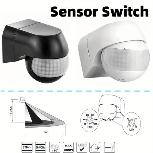 1pc 2pcs motion sensor switch ac 100 240v pir motion sensor switch infrared sensor long distance wall sensor detector for stair balcony etc black white