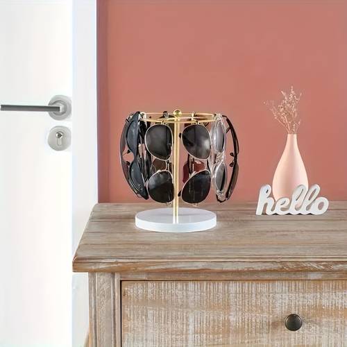 a fashion glasses display stand with a metal frame for storing and showcasing eyewear