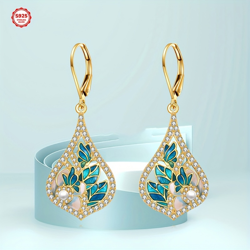 enamel flower earrings 925 sterling silvery   earrings for women   jewelry Product details 3