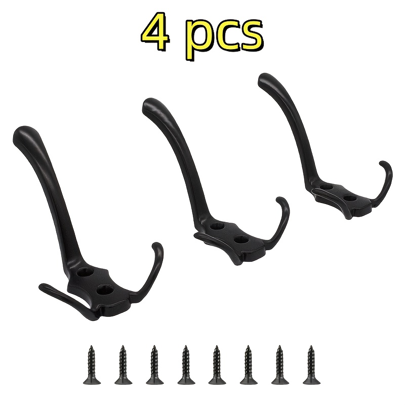 E-shop 4er-Set Metall Zinklegierung Schwarze Wandhaken, Schwere Nutzhaken für Mantel/Tasche/Schlüssel/Handtuch, Einfach zu Installieren für