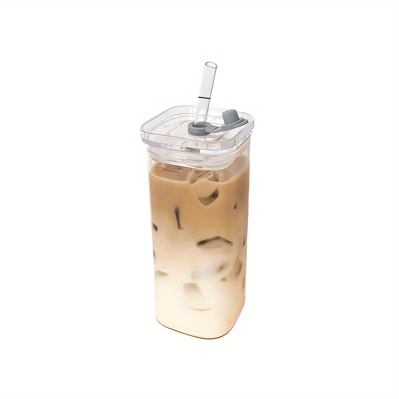 TEMU 1pc Ldq Heat-resistant Glass Drinking Glass With Lid And Straw - Portable Beverage Cup For Coffee, Milk, Cold Drinks - Ideal For Family Gatherings, Parties - No