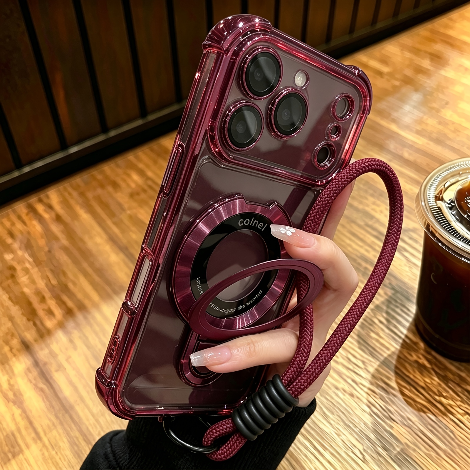 TEMU Phone Case: (1 Case   1 Bracket   1 Lanyard) Luxury Transparent Plating Buffer Impact Bracket Phone Case Compatible With Iphone 18 Pro Max 17 16