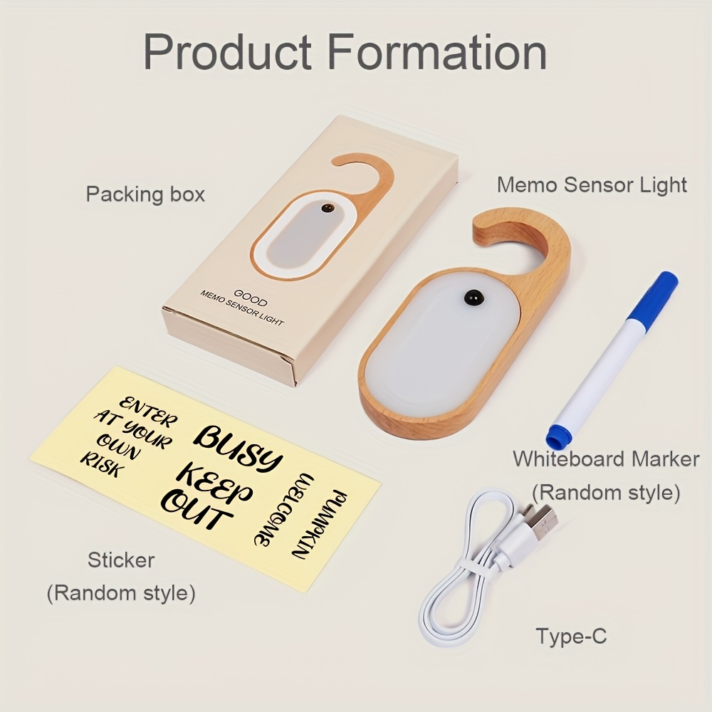 Portable Motion Sensor Light for Doors, Featuring a Memo Board And Stickers, This Wooden LED Light Is Rechargeable And Emits a Warm Color, Perfect for Illuminating Bedrooms And Bathrooms.