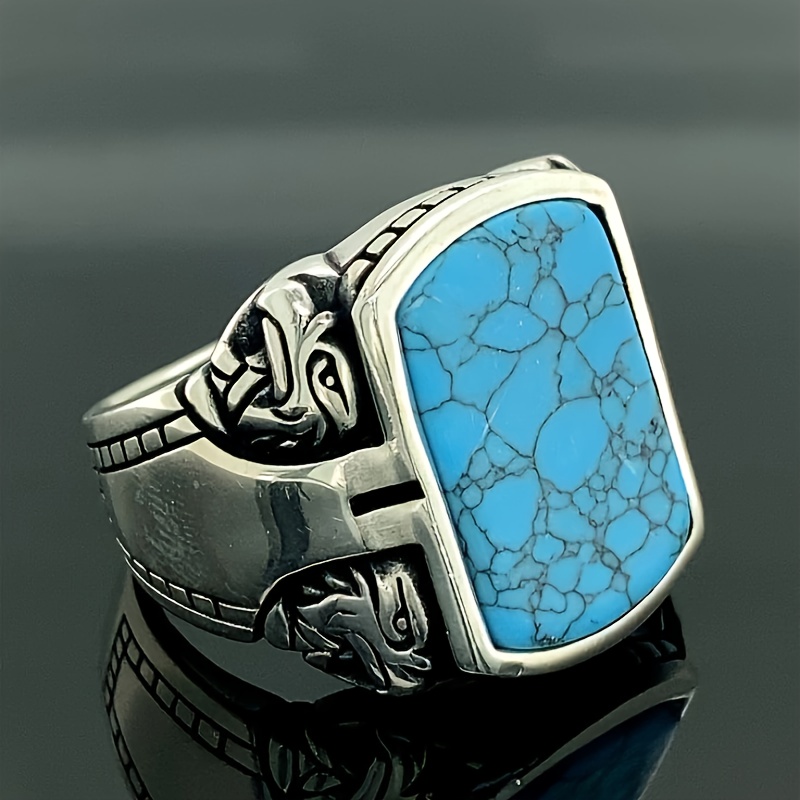 

Men's Retro Imitation Turquoise Pattern Alloy Ring