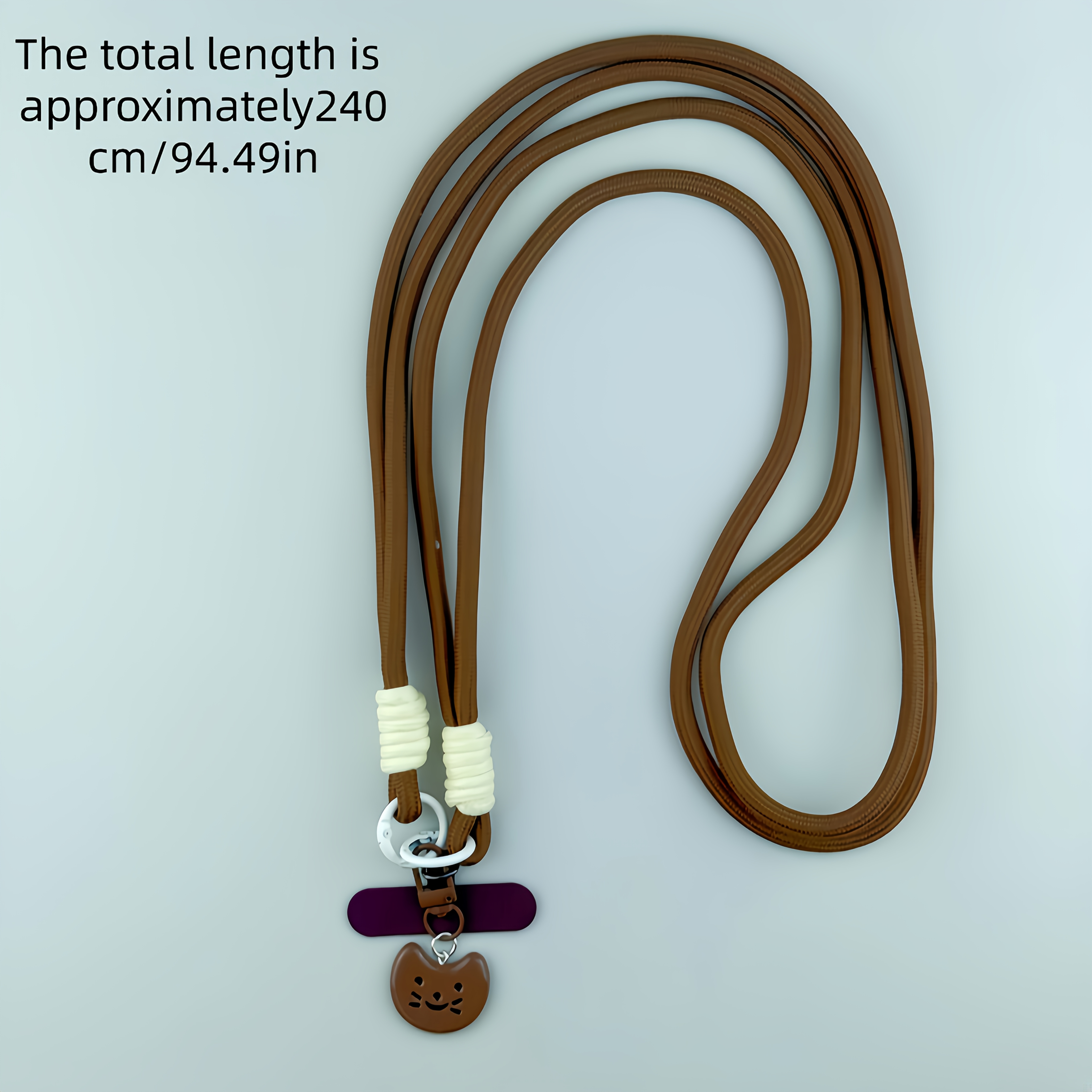 TEMU Cordón largo de moda para teléfono cruzado con colgantes de gato y pez, correa tejida con llavero decorativo, cordón tipo collar para exteriores