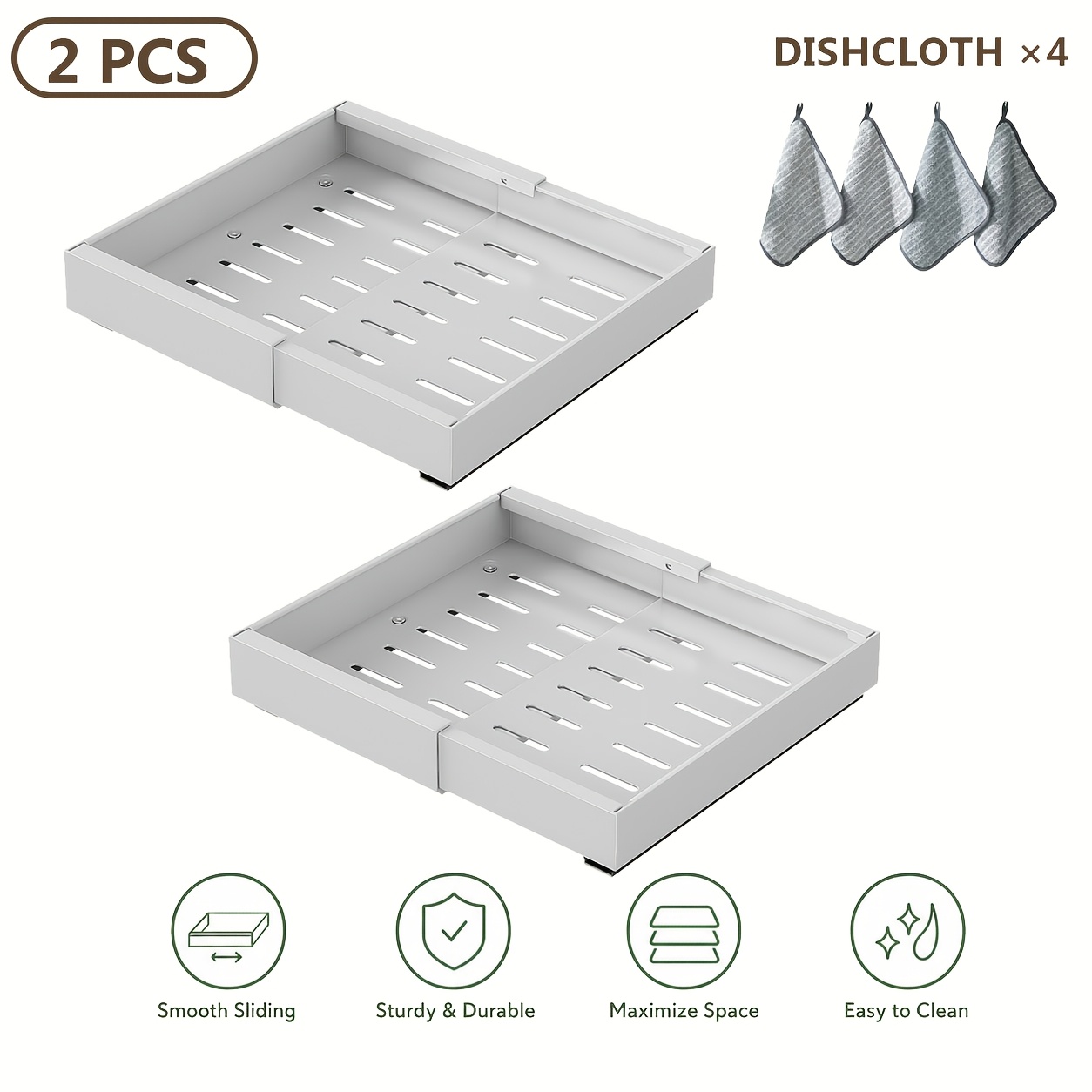 TEMU 2pcs Expandable Pull-out Cabinet Storage Basket, Adjustable Width 31cm-52cm, 3 Reinforced Slides, No-drill Pull-out Cabinet Organizer, Kitchen