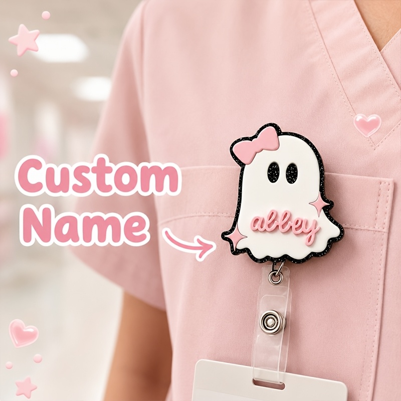 TEMU 2D [Personnalisé] 1pc Rouleau d'épaisseur de badge personnalisé, Porte-cartes d'identification rétractable sur le thème des mignons, Porte-badge