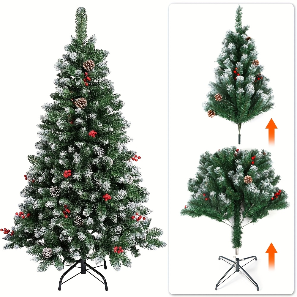 Image of 1pc Christmas Tree Decorations Trees 210cm, Snow Thick Artificial Realistic Xmas Pine Tree Decoration With Realistic Branch, Metal Reinforced Base, For Xmas Holiday Decoration