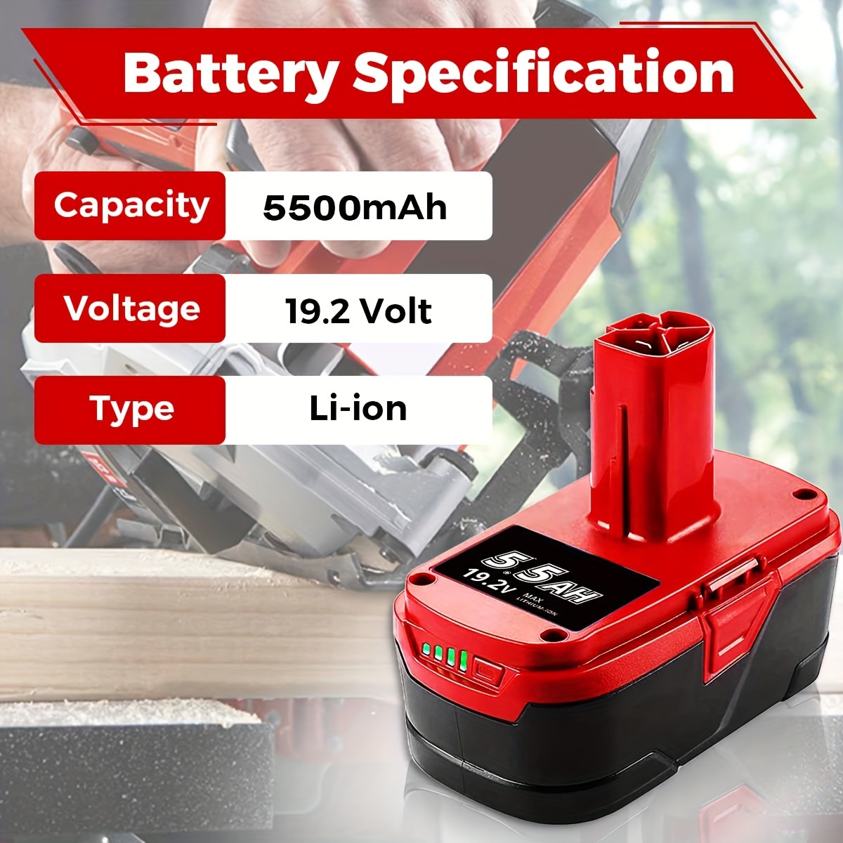 

1pack/2packs 5500mah Upgraded 19.2v 5.5ah Lithium Battery Replace For Craftsman 19.2 Volt Battery Diehard Xcp 3130211004 130279005 11375 11045 1323903 315.115410 315.11485 315.pp2011 Cordless Battery