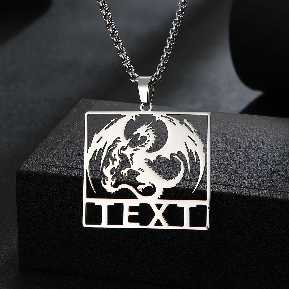 Dragon Pendant Necklace Custom Name Text Personalized Stainless Steel