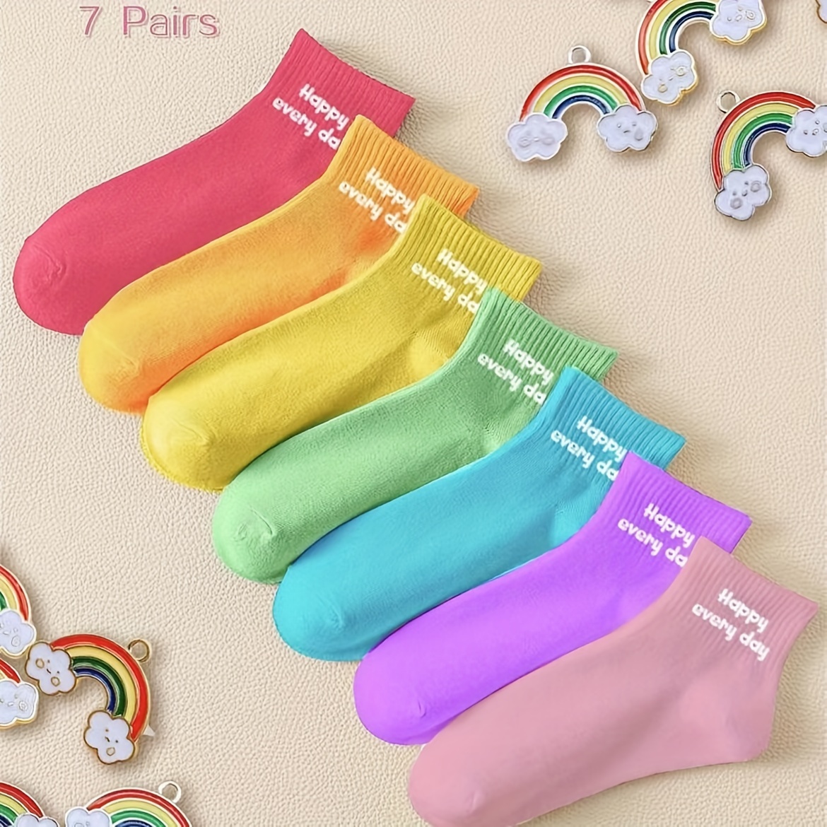 

7 Pairs Socks, Sports Letter Graphic Unisex Short Socks, Women's Stockings & Hosiery