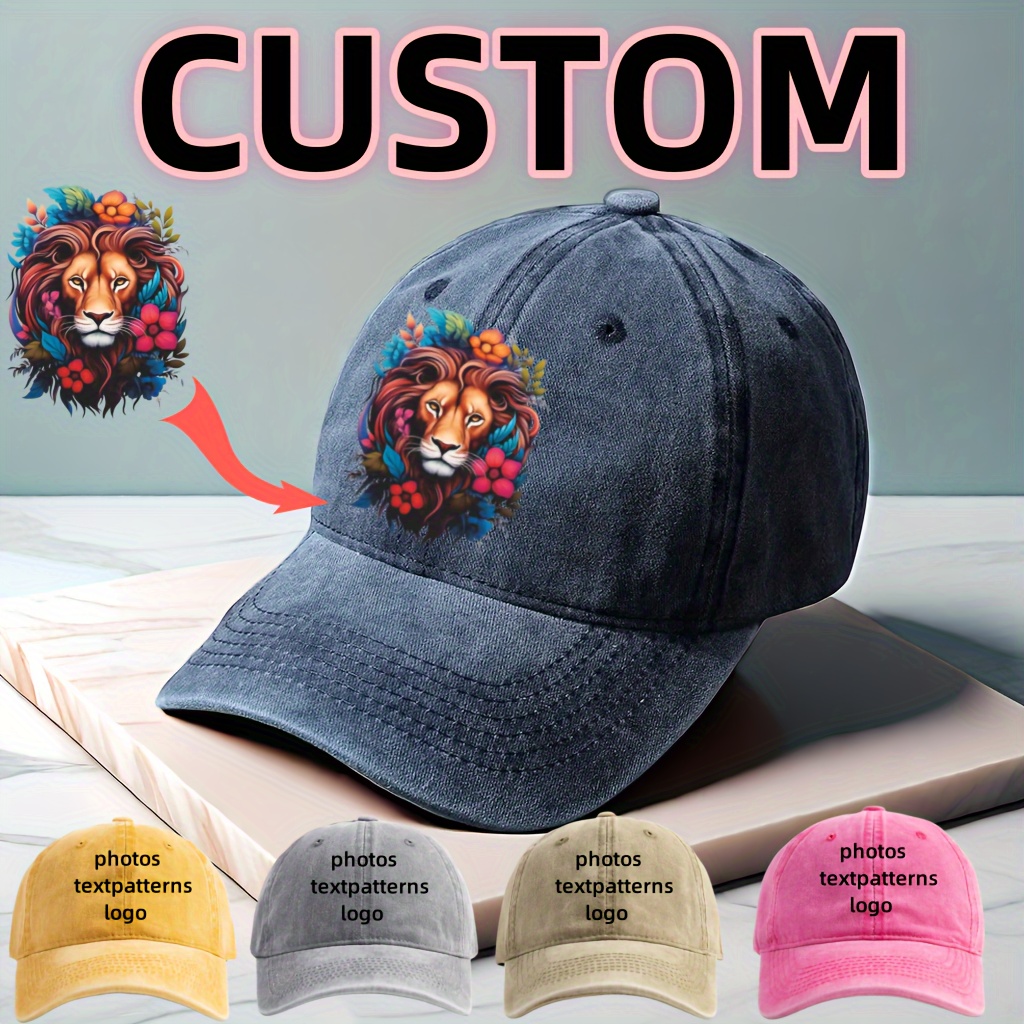 

1pc Customized Washed Baseball Cap, Adjustable Fit, Photo/logo/text Options Available