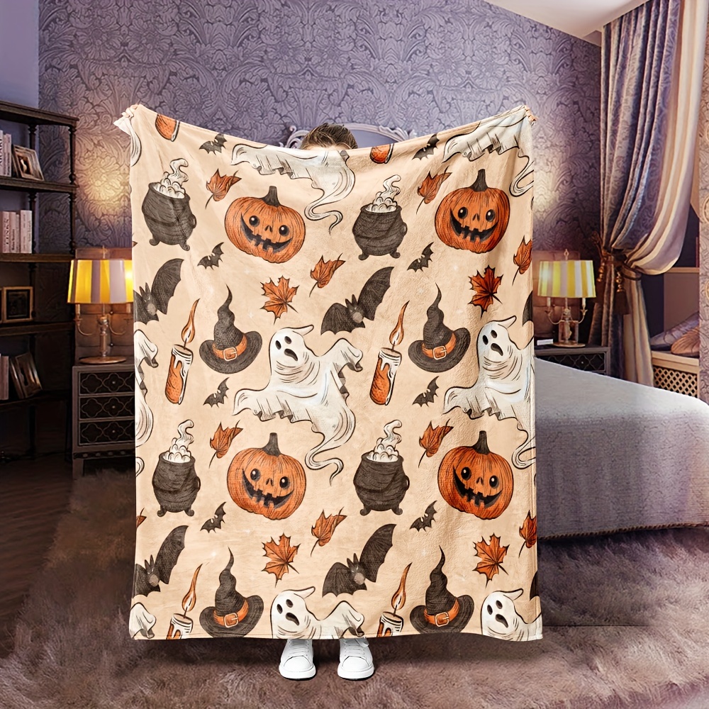 

Cozy Pumpkin Halloween Flannel Throw Blanket - Soft, Warm & Lightweight For Couch, Bed, Travel, Camping, Office Chair - Hypoallergenic Gift