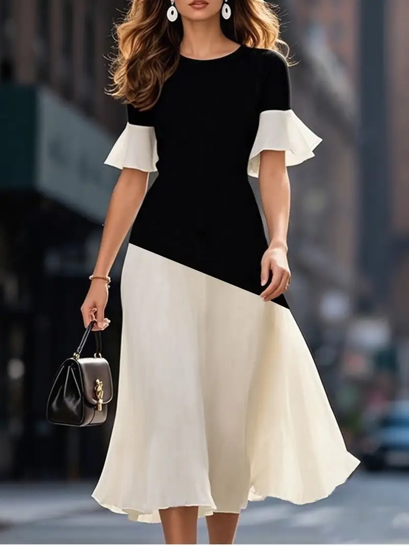 elegant flutter sleeve short sleeve dress midi length color - Temu Oman elegant flutter sleeve short sleeve dress midi length color - Temu Oman