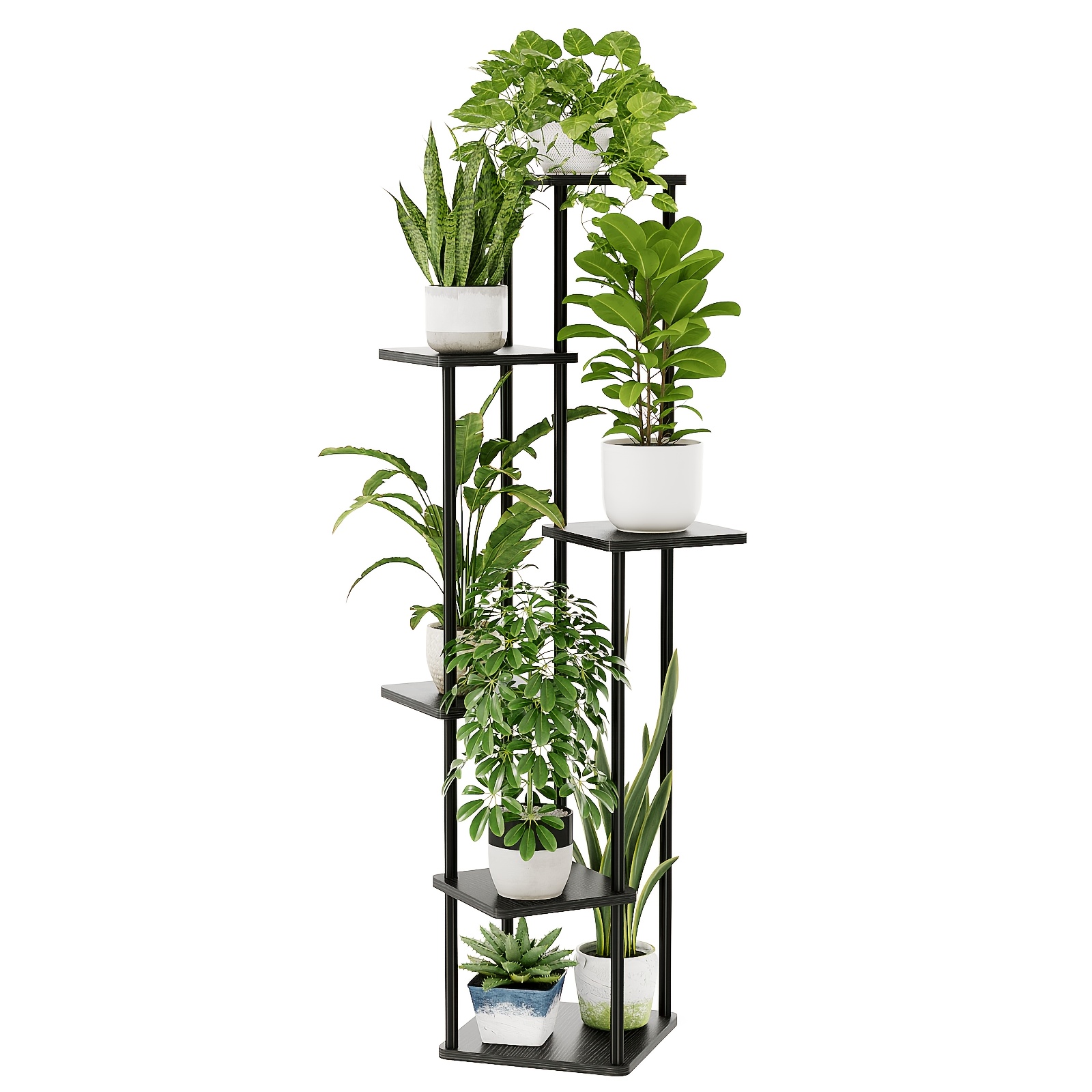 Image of Bamworld 6-tier Plant Stand Indoor Tall Metal Plant Shelf For Multiple Plants, Corner Tiered Flower Stand For Patio, Garden, Balcony, Living Room, Bedroom (black)