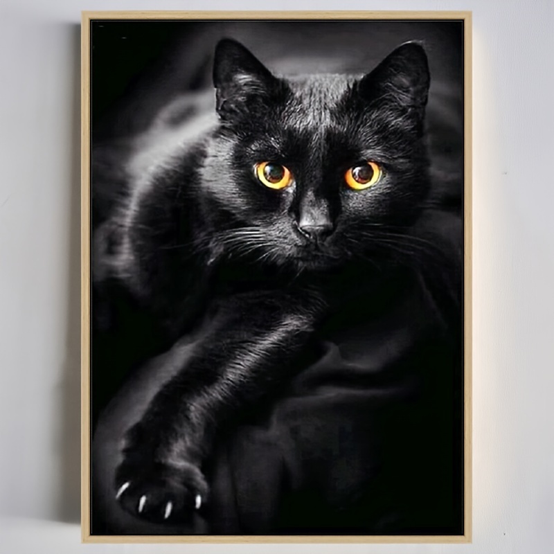 

5d Diamond Art Painting Kit, Animal Black Cat With Diamond Gem Painting Art And Handicraft Home Wall Decoration