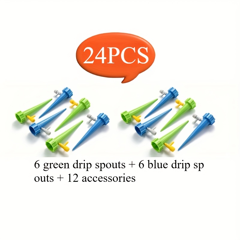 TEMU Juego de 24 piezas: 6 azules + 6 verdes + 12 accesorios, kit de riego autorregulable de polipropileno - para gestionar sistemas de riego por