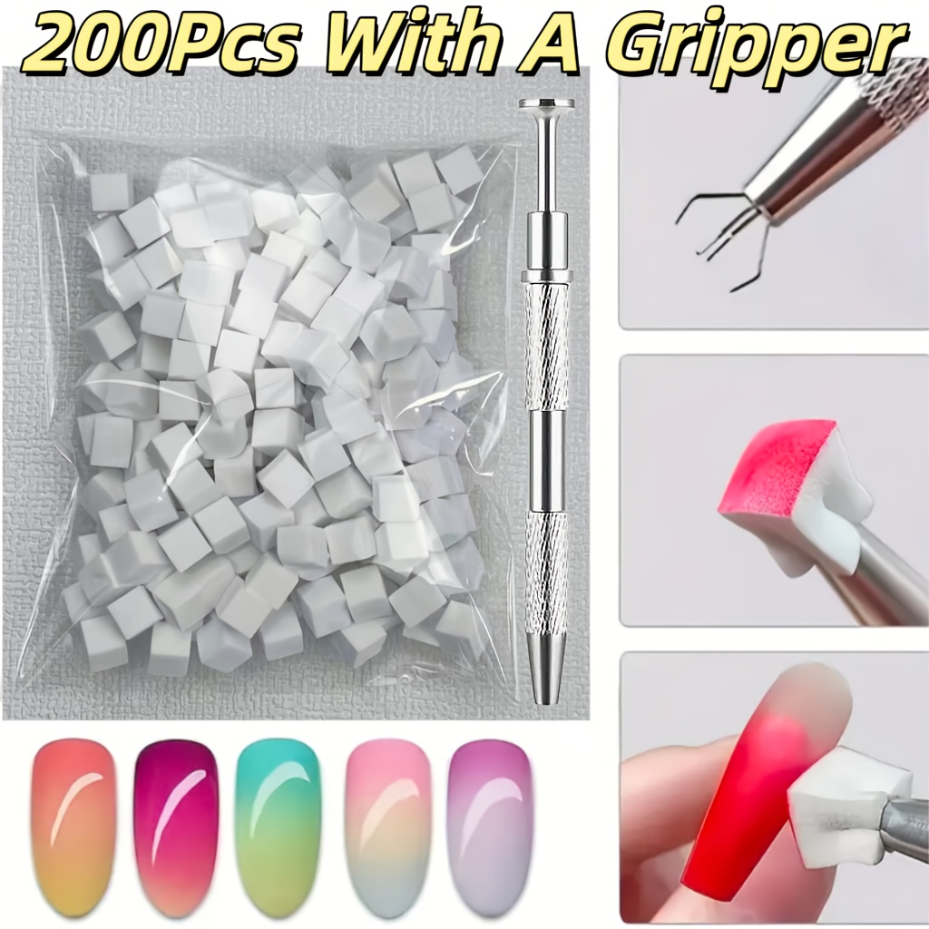 TEMU 200pcs Soft Nail Sponges For Ombre & Gradient Nail Art - Low-allergy Gel Polish Applicator Set With Grabbing Pen,blending Sponges - Disposable