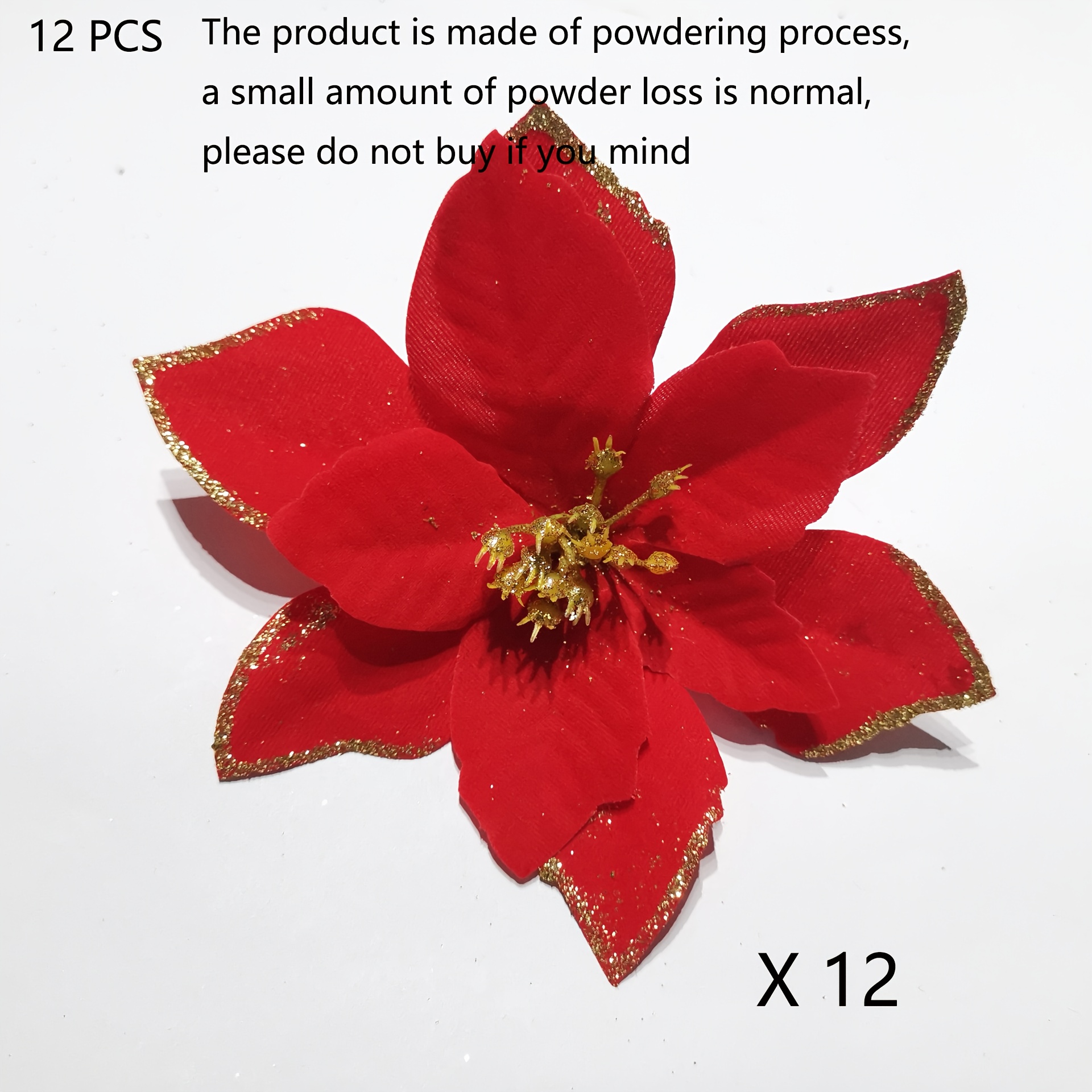 TEMU 12pcs Christmas Ornaments Christmas Artificial Flowers Christmas Poinsettia Flowers Artificial Glitter Poinsettia Flowers Decoration Ornaments