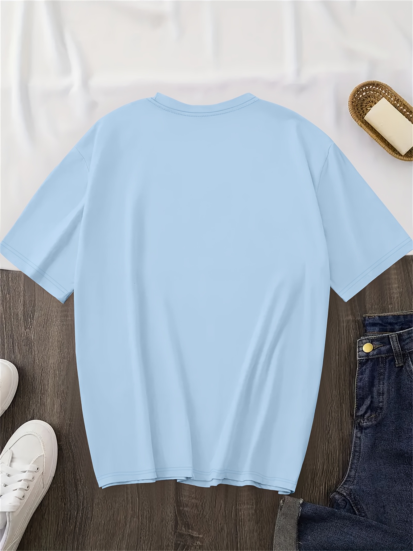 Letter print t-shirt, short sleeve crew neck casual top, Women's clothing