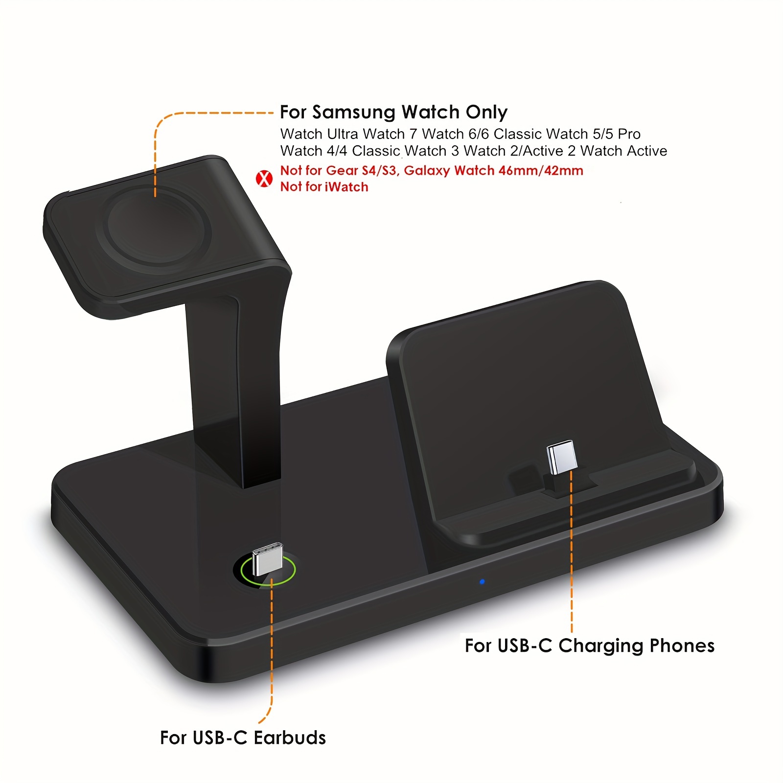 Charging Station for Multiple Devices 3in Fast Charger Dock Stand for S24  S23 S22 S21 Note20 Flip Z Fold Galaxy Buds Type-C Port W